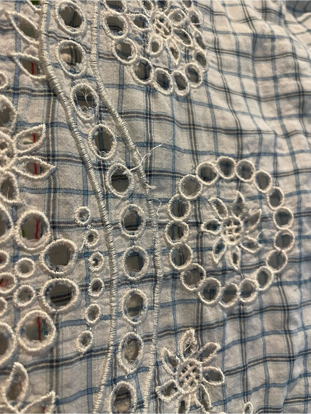 3 J Workshop Johnny Was Light Blue Plaid Eyelet-Accent Button Down Shirt - Picture 8 of 10